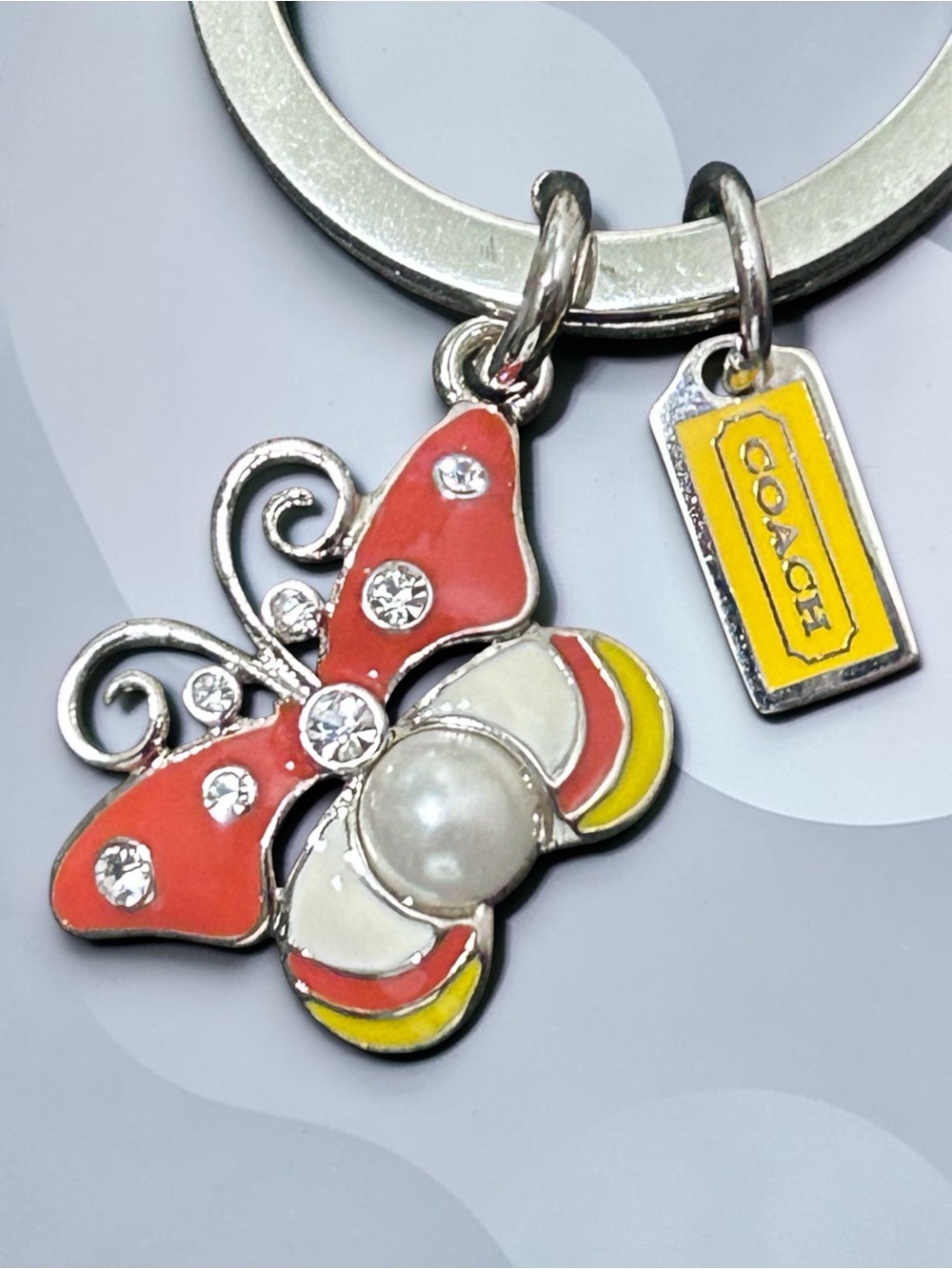 COACH Enameled Butterfly w/Crystals and Pearl Bag Charm/Keyring